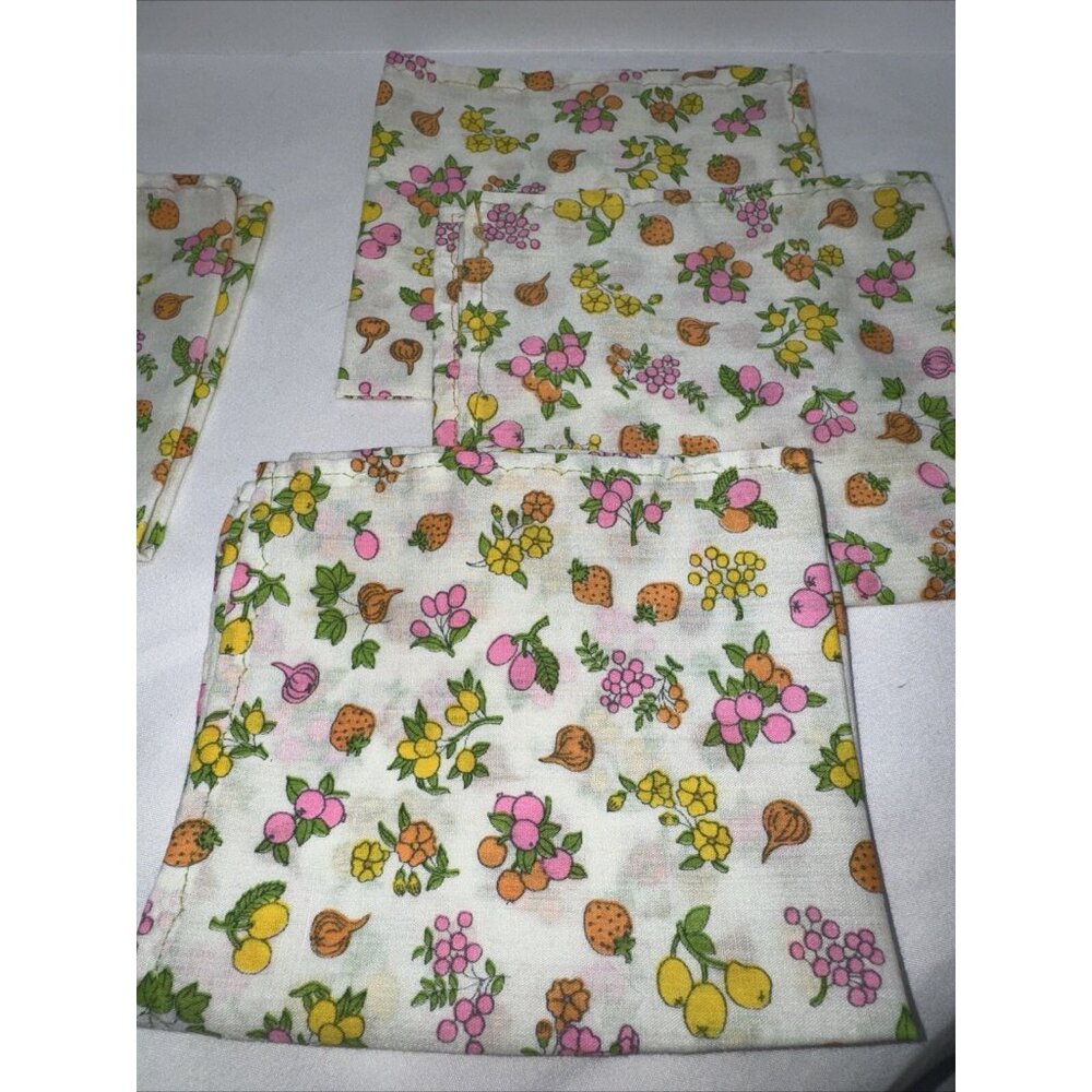 Vintage MCM Bright Fruits Vegetables Cloth Napkin Set Of 6 Handmade Retro Kitsch - Picture 3 of 12